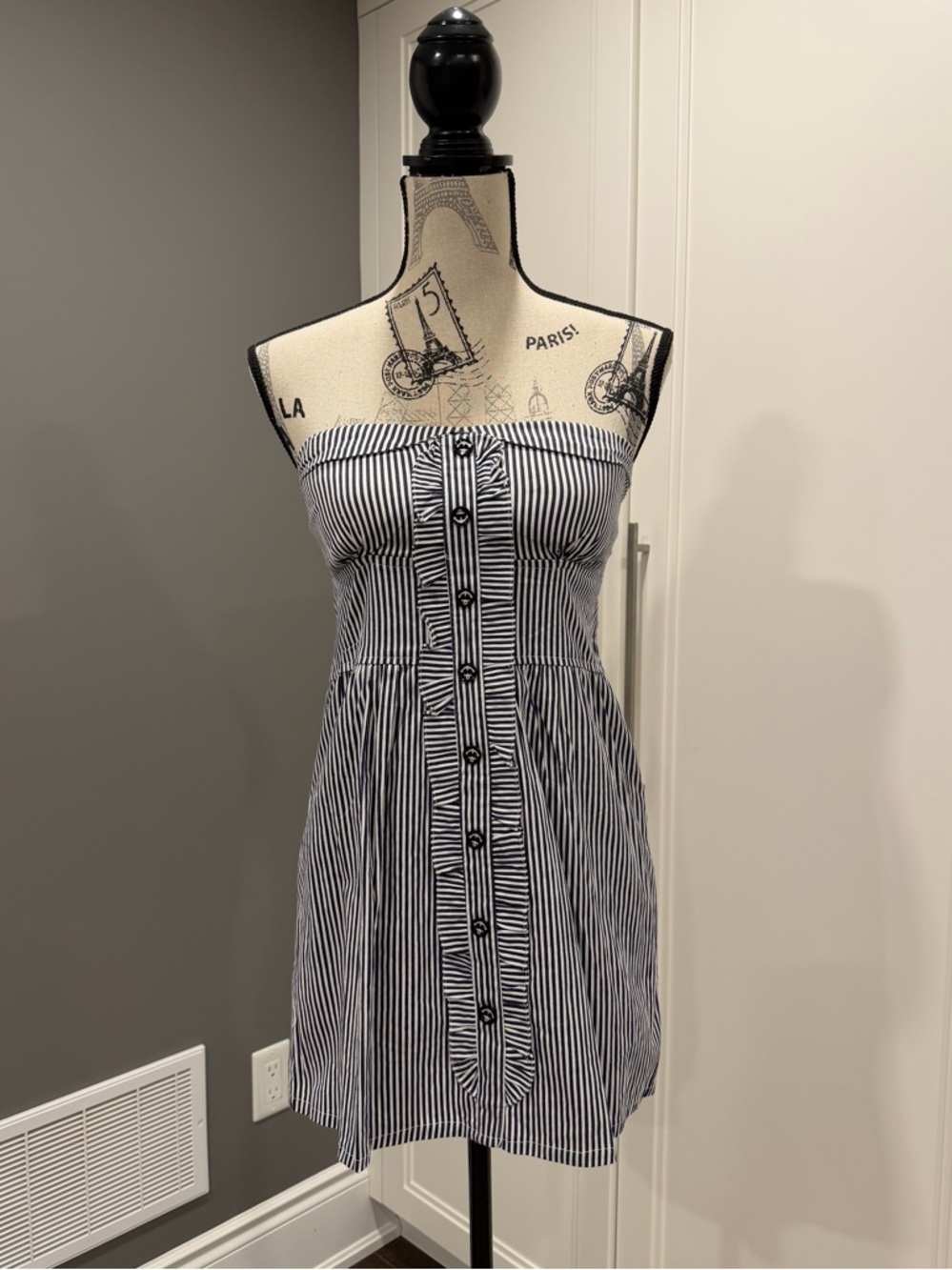 Nautical Navy & White Striped Strapless Dress